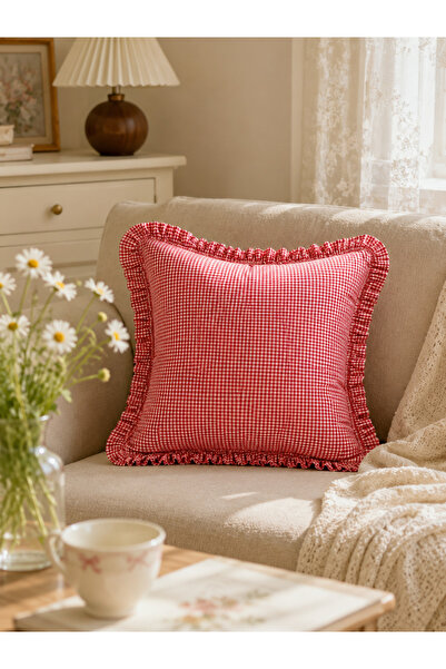 Mirilliahome Red Gingham Ruffled Throw Pillow Cover 45X45 cm Decorative Pillo...
