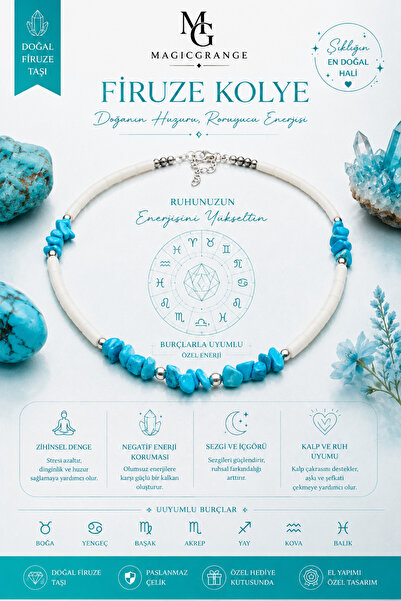 magıcgrange Women's Minimal Boho Turquoise Natural Stone Necklace – Luck, Com...