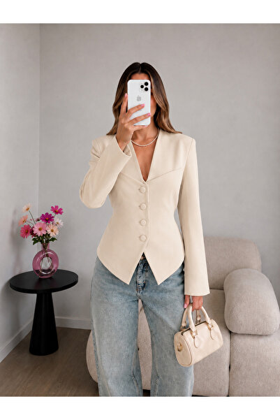 Ekim Store Jachetă tip blazer crop, cu legături în talie