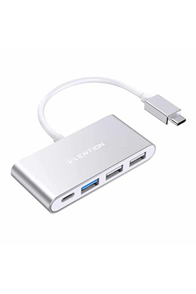LENTION 4 σε 1 Hub USB-C σε USB 3.0 + 2x USB 2.0 + USB-C (ασημί)