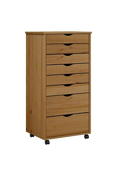 vidaxl Rolling cabinet with drawers "MOSS", honey brown, solid pine wood
