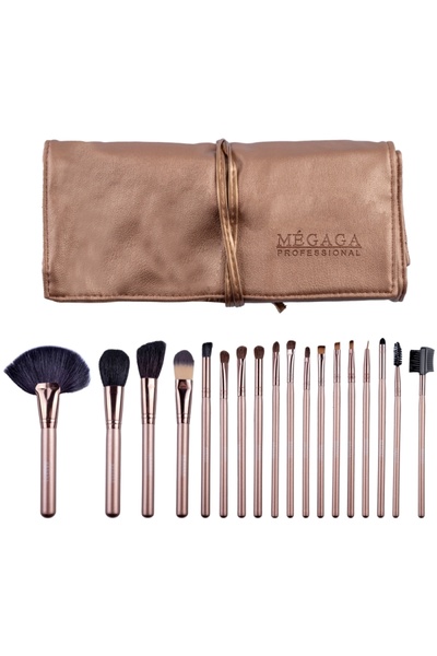 Megaga Top Bottom Set of 18 makeup brushes, Megaga, Lila Rossa, with gold case