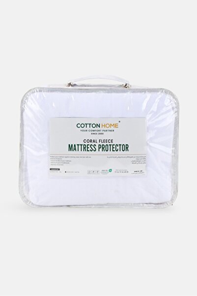 COTTON HOME Coral Fleece Super King Mattress Protector, White