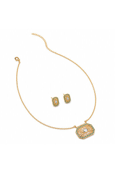 OEM Set colier cu pandantiv și cercei cu zirconii, placat cu aur 18K
