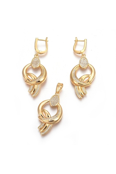 OEM Oval pendant and earrings Top Bottom Set with zircons, 24K gold plated