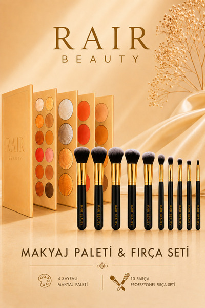 RAİR BEAUTY 4 Katmanlı Makyaj Paleti - 10'lu Fırça Seti Allık,Kontür, Aydınla...
