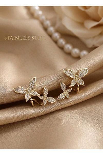 stainless steell Brass Gold Color Zircon Stone Butterfly Model Earrings