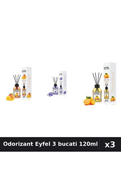 Eyfel Set 3 Odorizante Camera cu Betisoare - Lavanda, Mango, Portocala 120ml