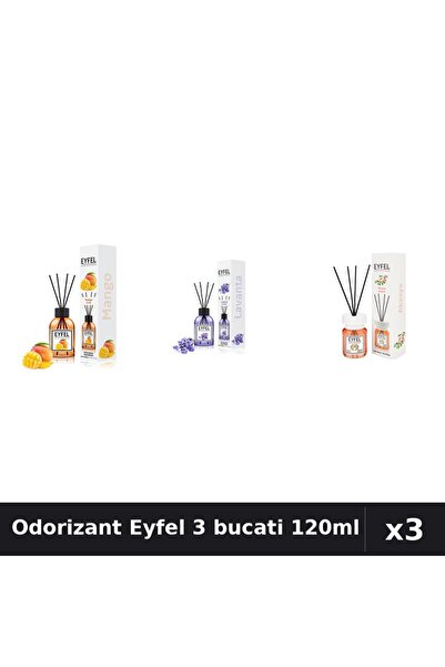 Eyfel Set 3 Odorizante Camera cu Betisoare - Mango, Lavanda, Acacia 120ml