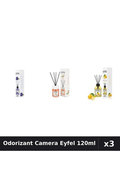 Eyfel Set 3 Odorizante Camera cu Betisoare - Zambile, Acacia, Lamaie 120ml