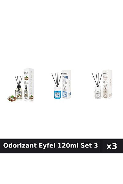 Eyfel Set 3 Odorizante Camera cu Betisoare 120ml - Bumbac, Cool Water, Nuca C...
