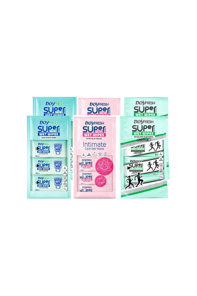 DOYFRESh 6x șervețele umede de buzunar MINI MIX, 8x8 bucăți (2x Intimate + 2x...