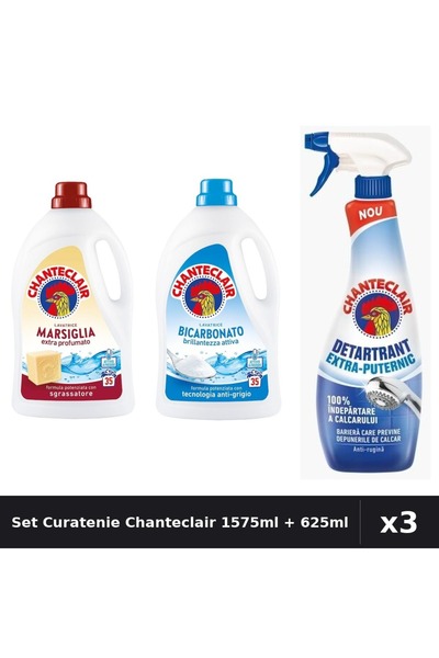 Chanteclair Set 3 Detergent Lichid Rufe 1575ml + Detartrant - Marsilia, Bicar...