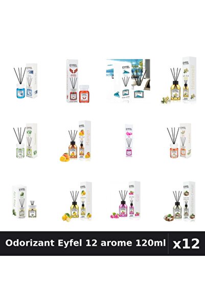 Eyfel Set 12 Odorizante Camera cu Betisoare - Arome Asortate Parfum Intens 120ml
