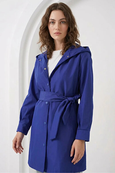 buğrahayalin Women's Hooded Belted Saks Trench Coat