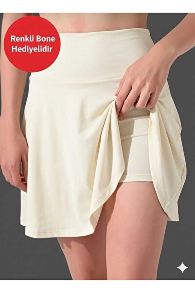 SUERTO Ekru Women's High Waist Skirt with Shorts & Sports Skirt in Stretchy F...