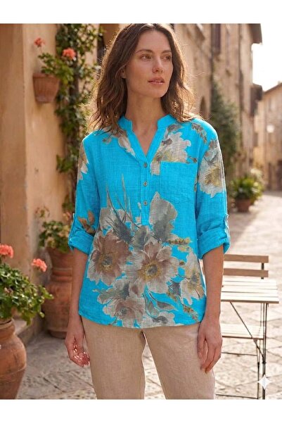AYASOFYA OTANTIK Women's Italian Three-Button Collar Floral Pattern Pocketed ...