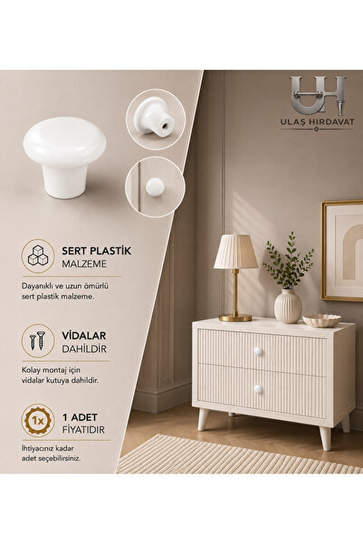 Ulaş Hırdavat Şık Tasarım Dekoratif Mantar Topuz Çekmece Kulpu Minimal Lüx Mo...