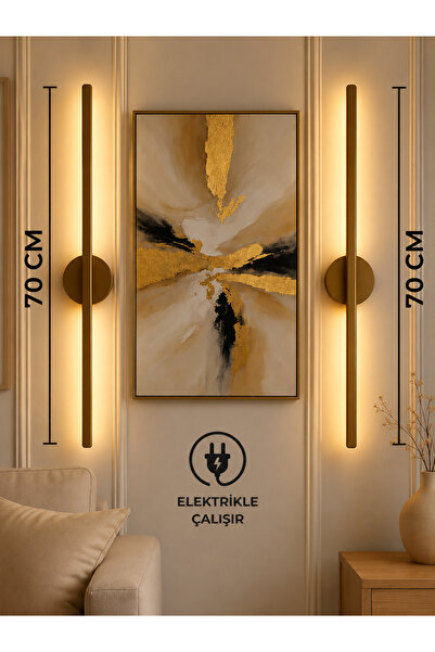 ST LİGHTİNG 70CM(2'li) ESKİTME GOLD ELEKTRİKLİ Kablosuz Salon Koridor Tablo D...