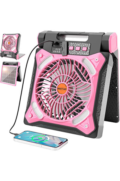 FOXMAG24 Ventilator portabil de camping, reîncărcabil, cu lumină LED și panou...