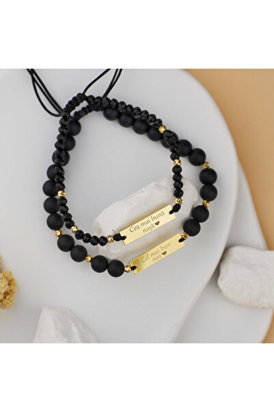 BLACK SWAN Bijoux Set Cadou Premium pentru Nasi - Bratari Onyx cu placuta gar...