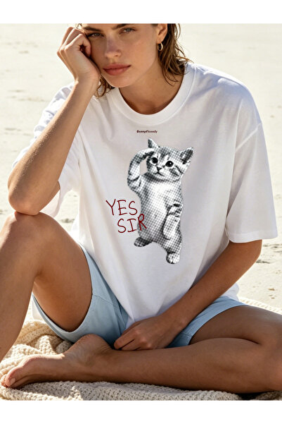 Fleck Womens T Shirts Cat Saluting Yes Sir Graphic Print Casual Summer Style