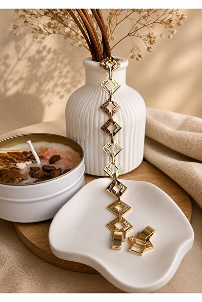 ANKA JEWELLRY سوار نسائي مربع الشكل من الفولاذ المقاوم للصدأ بلون ذهبي مرصع ب...