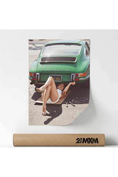 21mxm Poster Decorativ Tematică Retro Wheels - 'Green Porsche Classic', Mater...
