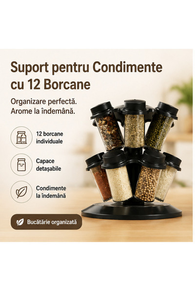 OEM Suport pentru Condimente cu 12 Borcane și Capace Detașabile
