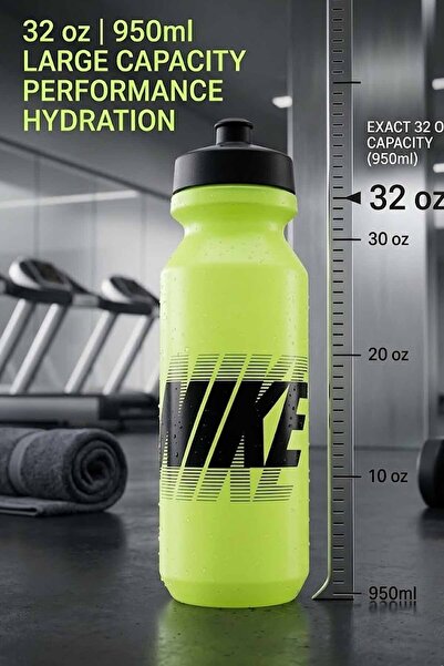 Nike Big Logo Fosforlu Yeşil Sporcu Suluğu 32 oz / 950 ml - Sıkılabilir Gym, Fitness, Koşu Okul Matarası