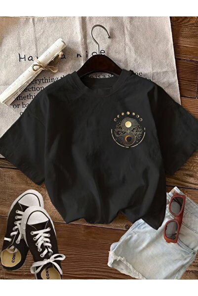 PAVRO Unisex Άνετο T-shirt με μικτό σχέδιο και στάμπα
