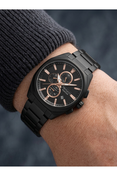 Ferrucci Function Black Dial Black Metal Band Multifunction Men's Wristwatch
