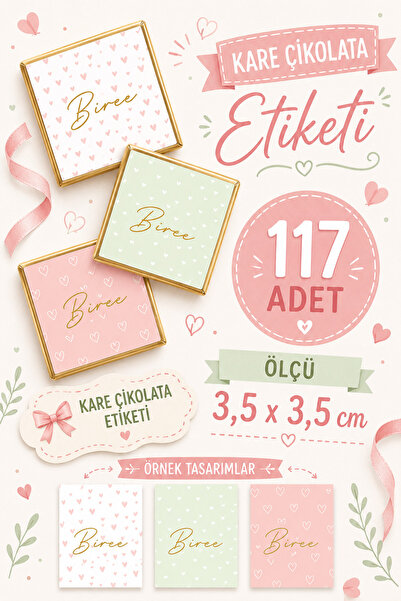 YEAP OFFICE Kişiye Özel İsimli Kare Çikolata Etiketi Yapışkanlı 117 Adet (3,5...