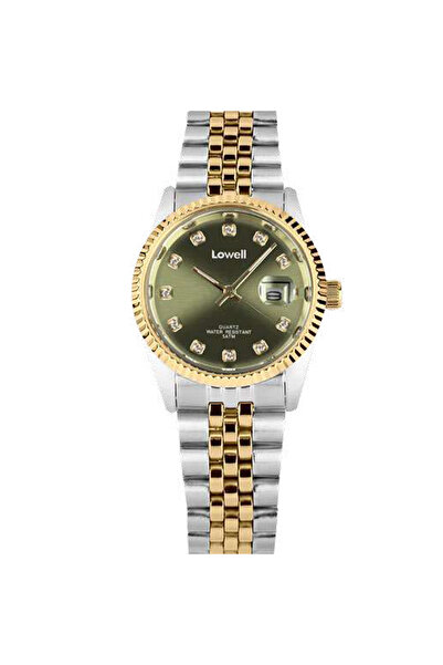 loweel Ρολόι Γυναικείο Δίχρωμο Stainless Steel 28mm με πράσινο καντράν