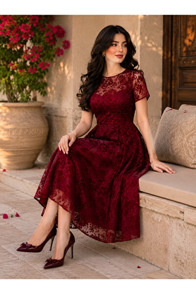 SUGA Midi Dress Lace Burgundy Magic of the Evening