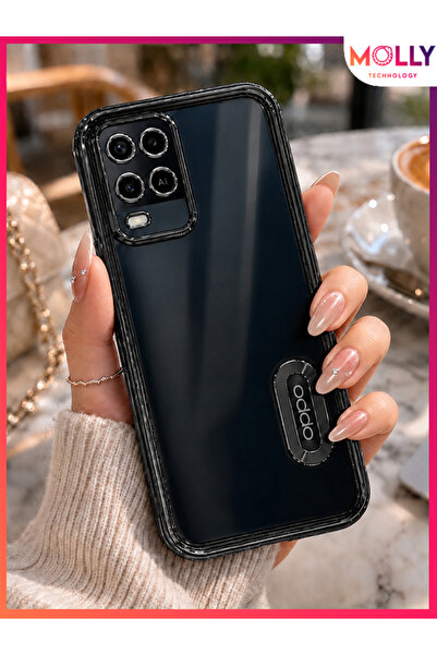 Molly OPPO A54 İçin Kenarları Metalik Siyah Lens Koruyuculu Lou Lazer Şeffaf ...