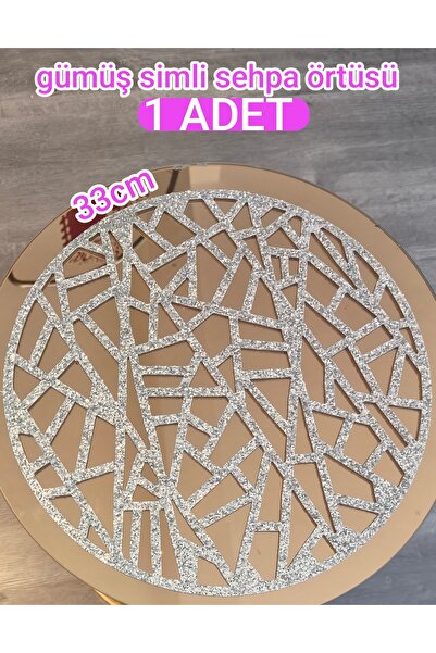 SEHARA 1 Adet Luks Sehpa Örtüsü/33cm Yuvarlak/Suni Deri/Gümüş Simli (Simleri ...
