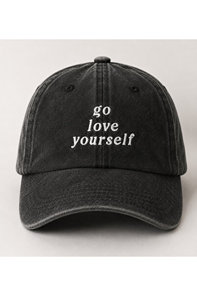 WeavedCo "Go Love Yourself" Irony Quote Embroidered Vintage Washed Baseball Cap
