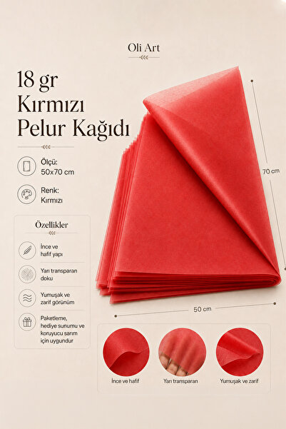 OLİ Art Red Pelur Paper 50X70 cm 25 Pcs Thin Semi-Transparent Gift Wrapping P...