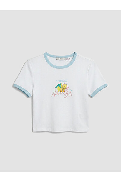 LC Waikiki TexX Store Kalitesi Oval Yaka Tweety Baskılı Kadın Crop