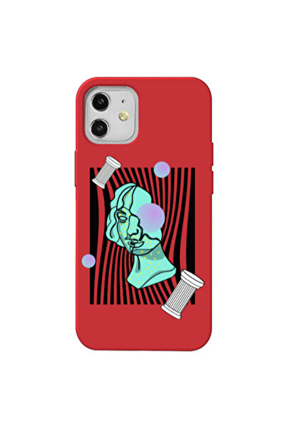 Other Apple iPhone 12 Columns Red Colored Silicone TPU Θήκη
