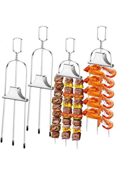 Arabest 4-Piece Set Metal Skewers,3-Prong Stainless Steel Grilling Kebabs wit...