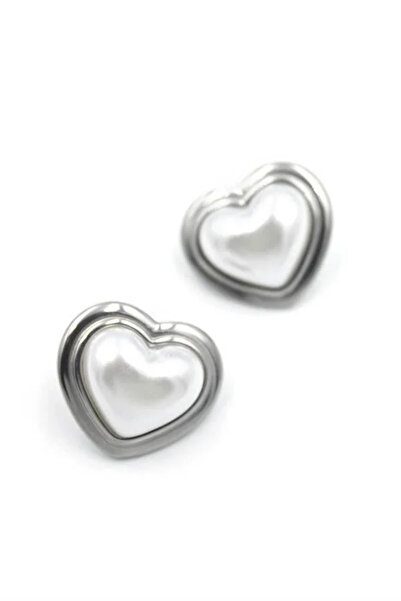 Marsilyan Nvdn- Ieg - Pearl Heart Earrings - Silver Iegrs-Nvdn1