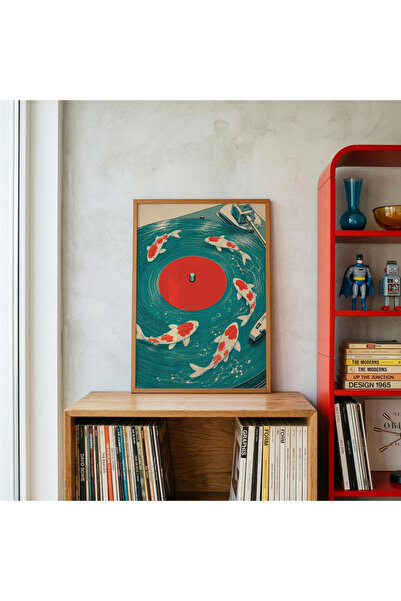 Tuba Decor Tablou dintr-o singură bucată cu ramă din lemn, pește koi