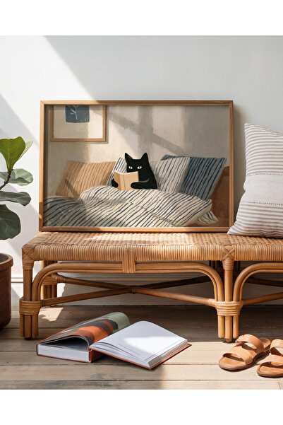 Tuba Decor Tek Parça Ahşap Çerçeveli Tablo sevimli kedi
