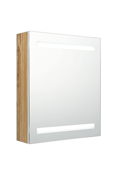 vidaxl Dulap de baie cu oglindă și LED, alb și stejar, 50x14x60 cm