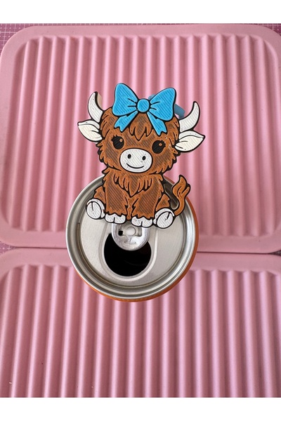 By Selen Suyolcu Highland Cow Kutu Beverage Opener Blue Bow Can Tab Opener 3D...