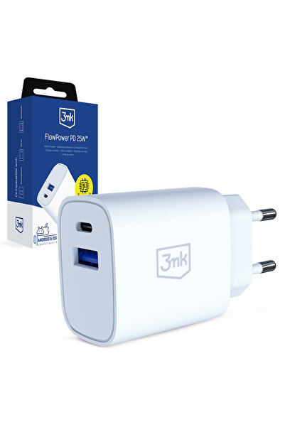 OEM 3mk - Încărcător de perete GaN - USB, Type-C 25W, QC4 - Alb