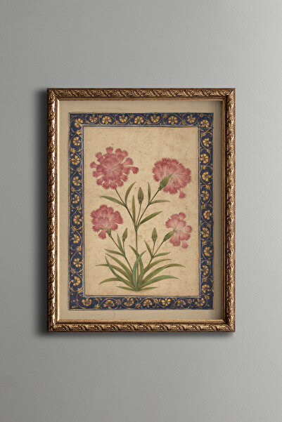 epiqart Pink Carnation Motif - Vintage Patterned Frame - Slim Model