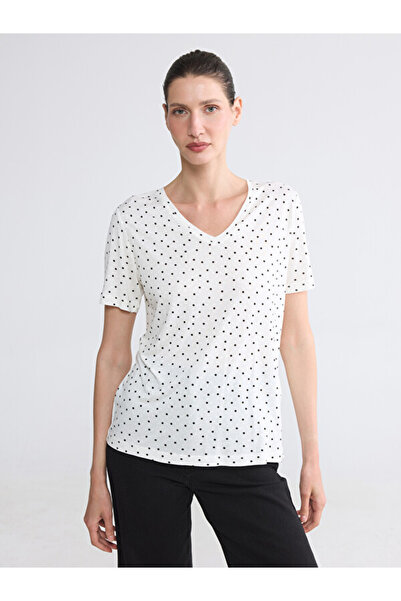 LC Waikiki V-Neck Polka Dot Women's T-Shirt